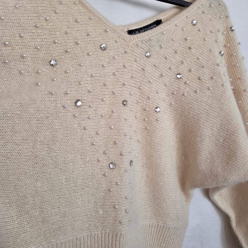 I.B. Diffusion Vintage 80s Silk Angora Wool Beaded Dolman Sleeve Sweater LARGE - Picture 3 of 10